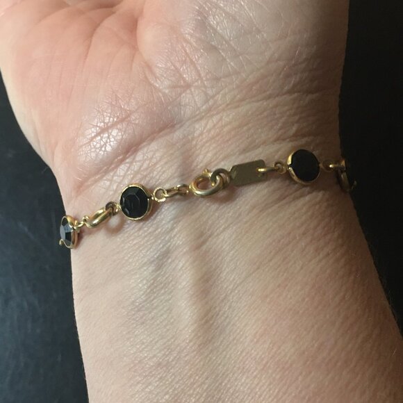 Goldtone, Black Crystal & Pearl Necklace & Bracelet - Picture 7 of 9